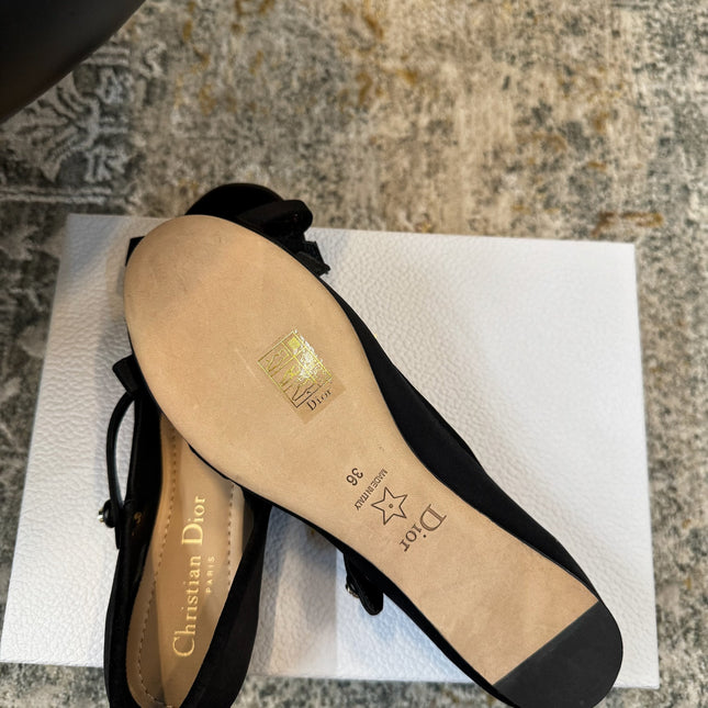 DIOR 25S LOVELY‑D BALLET FLAT 10MM IN BLACK SATIN