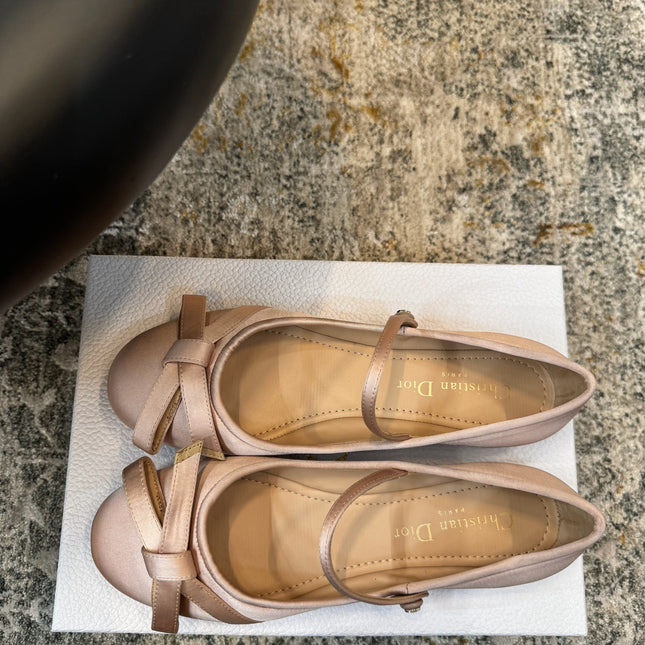 DIOR 25S LOVELY‑D BALLET FLAT 10MM IN NUDE SATIN