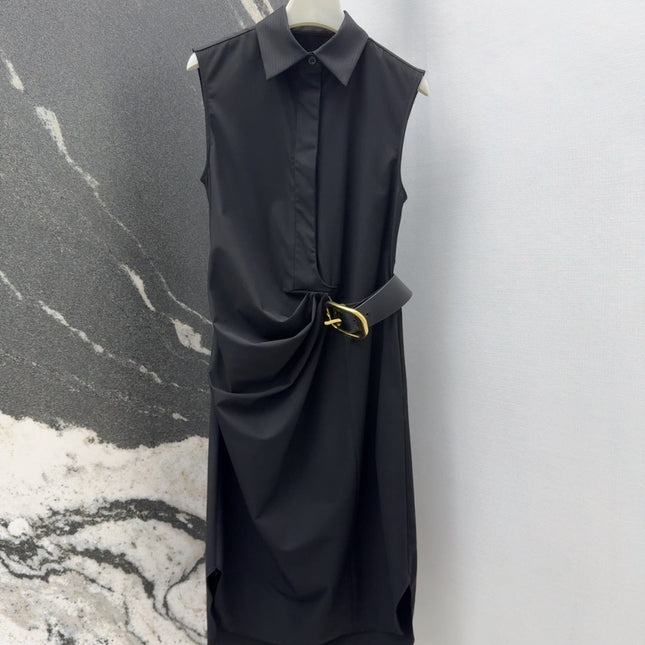 Loewe 25 Drape Sleeveless Dress Black Polyester Fiber