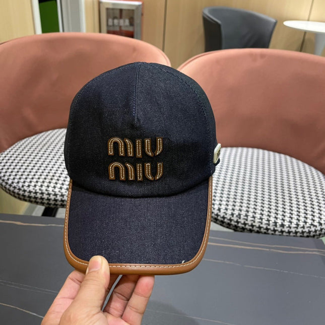 MM BASEBALL CAP IN NAVY BLUE DENIM AND CALFSKIN