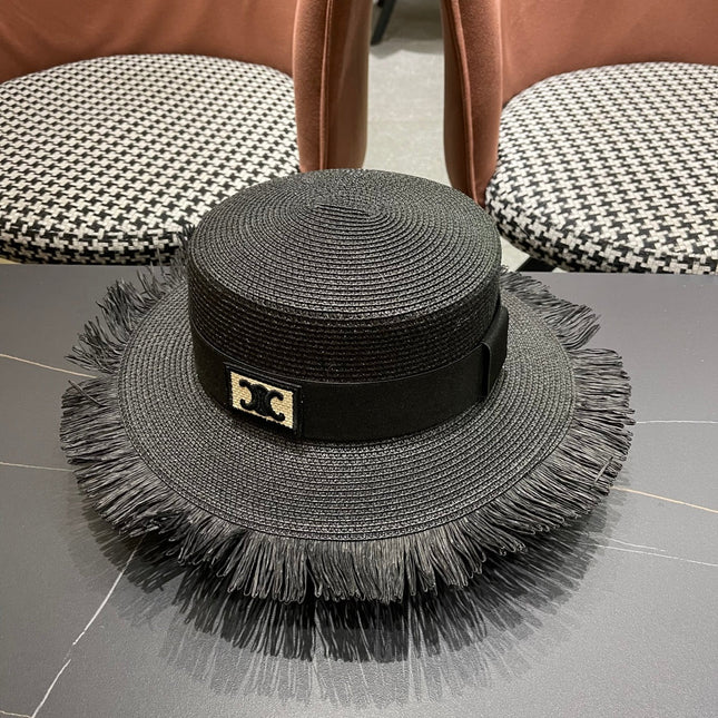 WIDE BRIM HAT MODEL 651883 IN BLACK WOVEN STRAW