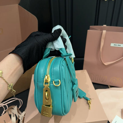 ARCADIE MATELASSÉ BAG 20 IN HIPPIE BLUE LAMBSKIN GOLD HARDWARE