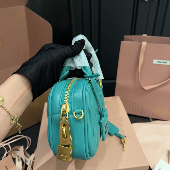 ARCADIE MATELASSÉ BAG 20 IN HIPPIE BLUE LAMBSKIN GOLD HARDWARE