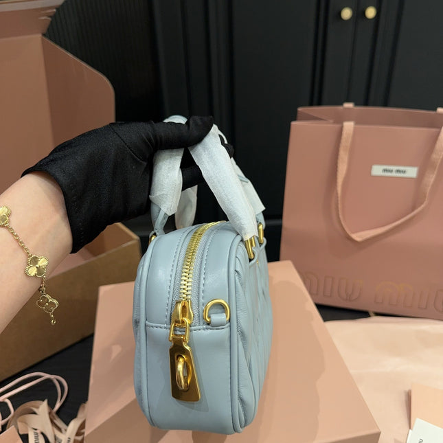 ARCADIE MATELASSÉ BAG 20 IN GREY LAMBSKIN GOLD HARDWARE