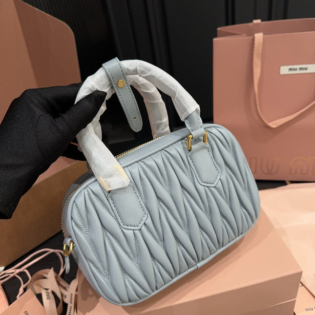 ARCADIE MATELASSÉ BAG 20 IN GREY LAMBSKIN GOLD HARDWARE