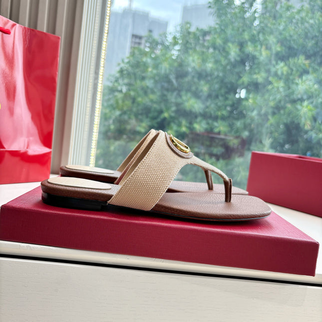 VLTN THONG SANDALS 25S IN BROWN MIX BEIGE LAMBSKIN WITH GOLD HARDWARE