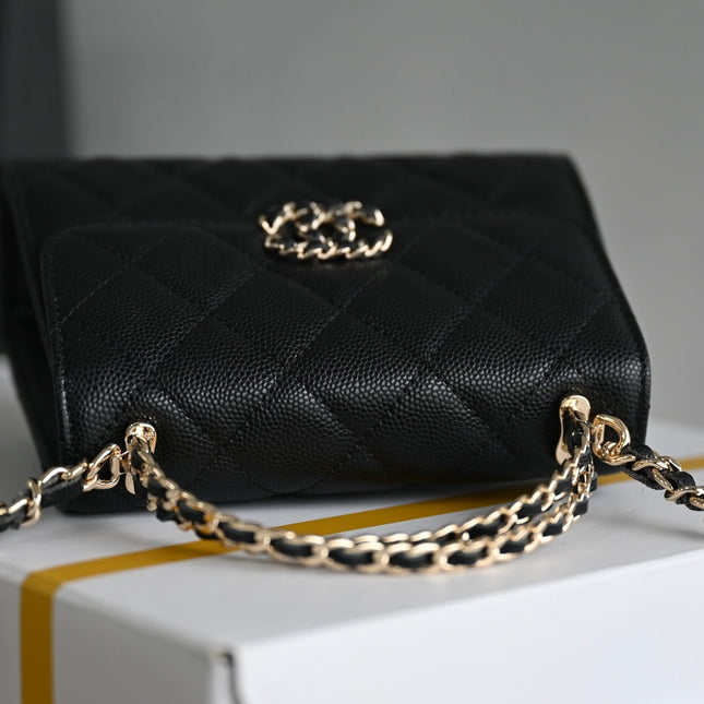 CHANEL 25S KELLY 14.5 CM IN BLACK LAMBSKIN