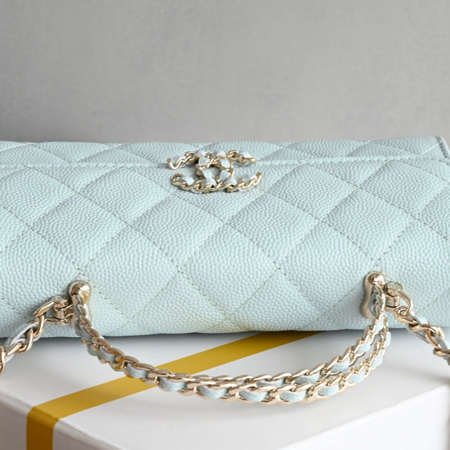 CHANEL 25S KELLY 18 CM IN SOFT MINT BLUE LAMBSKIN