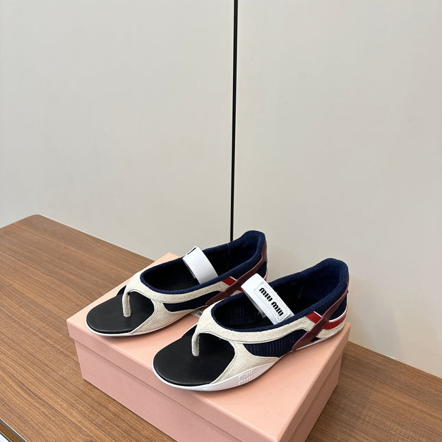 THONG SANDALS IN WHITE SUEDE MIX NAVY TECH FABRIC