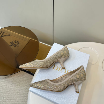 POINTED TOE HEELS 55MM IN NUDE MESH WITH RHINESTONES