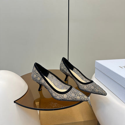 POINTED TOE HEELS 55MM IN BLACK MESH WITH RHINESTONES