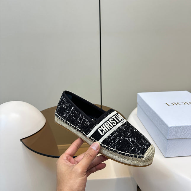 GRANVILLE ESPADRILLE BLACK OBLIQUE EMBROIDERED COTTON