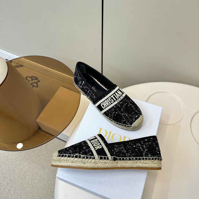 GRANVILLE ESPADRILLE BLACK OBLIQUE EMBROIDERED COTTON
