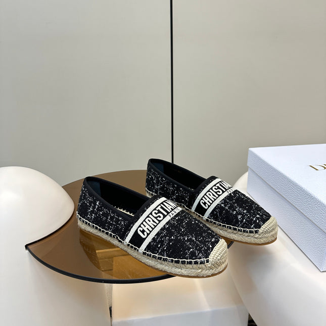 GRANVILLE ESPADRILLE BLACK OBLIQUE EMBROIDERED COTTON