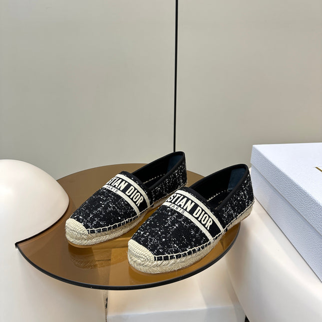 GRANVILLE ESPADRILLE BLACK OBLIQUE EMBROIDERED COTTON