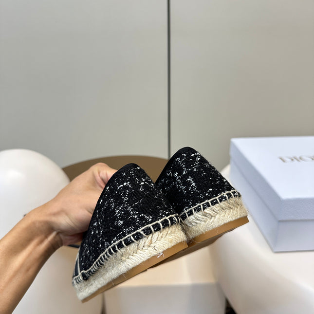 GRANVILLE ESPADRILLE BLACK OBLIQUE EMBROIDERED COTTON