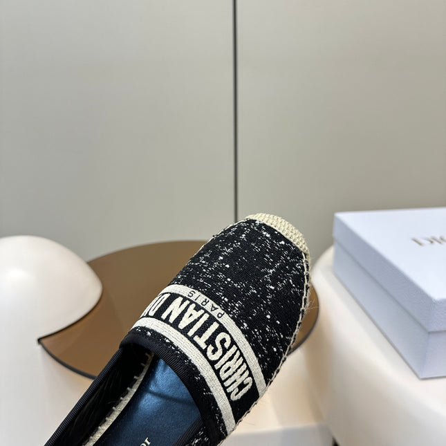 GRANVILLE ESPADRILLE BLACK OBLIQUE EMBROIDERED COTTON