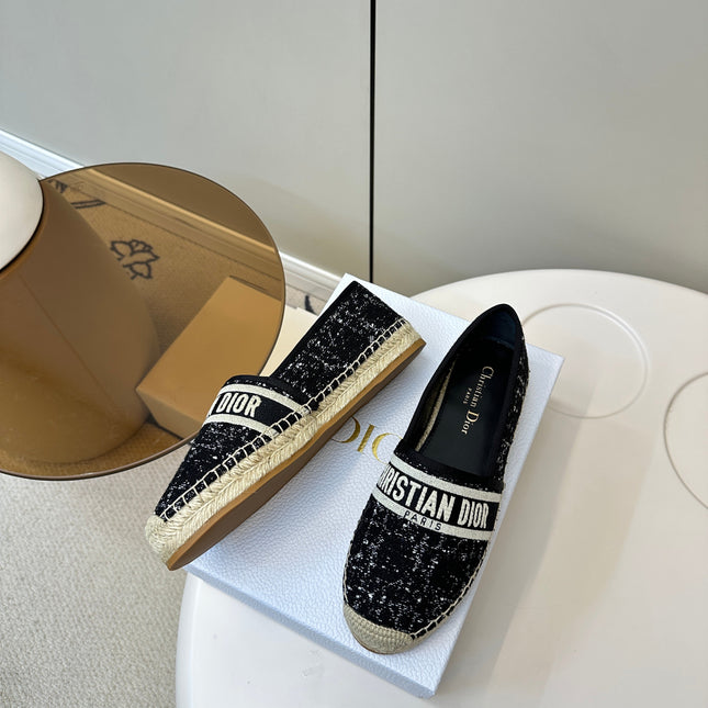 GRANVILLE ESPADRILLE BLACK OBLIQUE EMBROIDERED COTTON