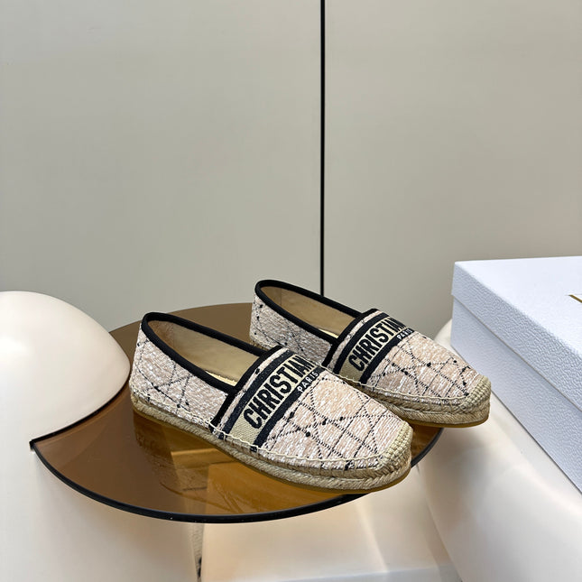 GRANVILLE ESPADRILLE TAN BEIGE OBLIQUE EMBROIDERED COTTON