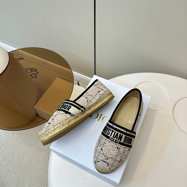 GRANVILLE ESPADRILLE TAN BEIGE OBLIQUE EMBROIDERED COTTON