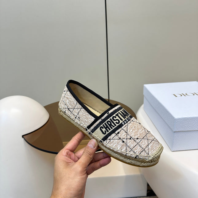 GRANVILLE ESPADRILLE TAN BEIGE OBLIQUE EMBROIDERED COTTON