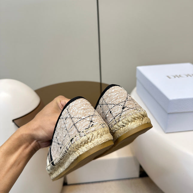 GRANVILLE ESPADRILLE TAN BEIGE OBLIQUE EMBROIDERED COTTON