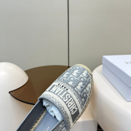 GRANVILLE ESPADRILLES FLAT 25S IN GRAY OBLIQUE EMBROIDERED COTTON