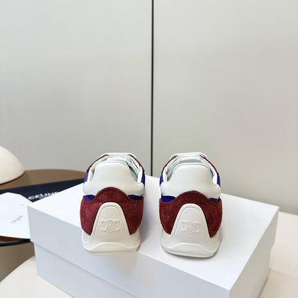 CELINE 25S RACER LOW TOP SNEAKER IN ROYAL PURPLE AND RED NYLON AND SUEDE