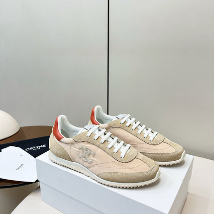 CELINE 25S RACER LOW TOP SNEAKER IN BEIGE AND LIGHT GRAY NYLON AND SUEDE
