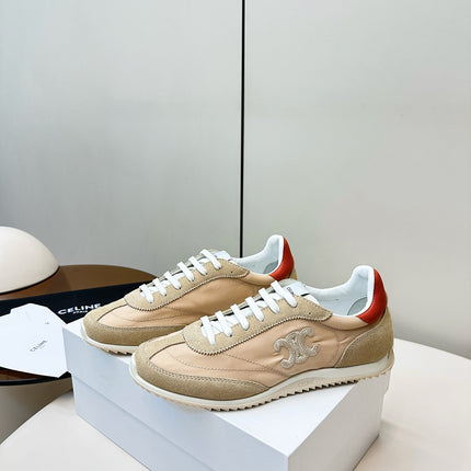 CELINE 25S RACER LOW TOP SNEAKER IN BEIGE AND LIGHT GRAY NYLON AND SUEDE
