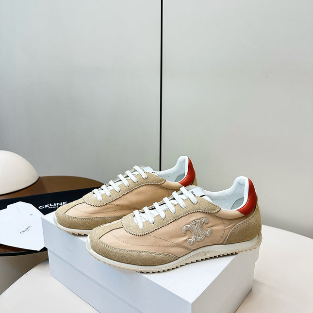 CELINE 25S RACER LOW TOP SNEAKER IN BEIGE AND LIGHT GRAY NYLON AND SUEDE