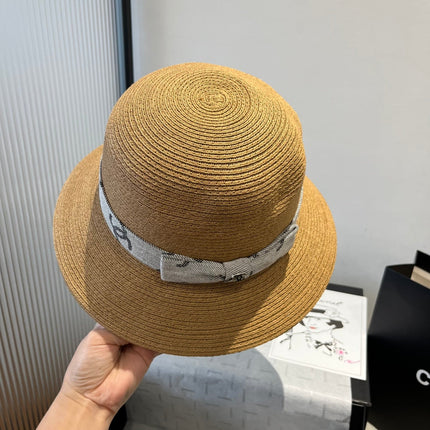 STRAW BUCKET HAT IN BROWN WITH RIBBON BOW 673978