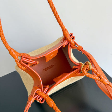 BOTTEGA VENETA 25S SMALL PARACHUTE 20 IN BURNED ORANGE CALFSKIN AND RAFFIA