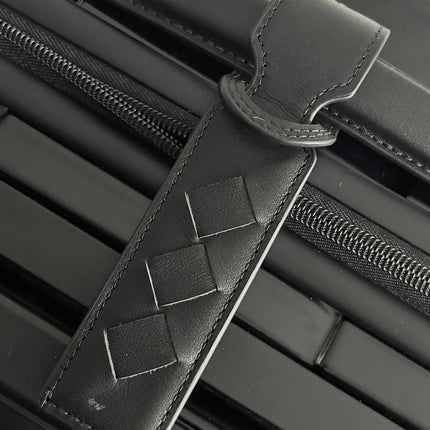 BOTTEGA VENETA 25S ODYSSEY CABIN 3D INTRECCIO PATTERN LUGGAGE 55 IN BLACK CALFSKIN