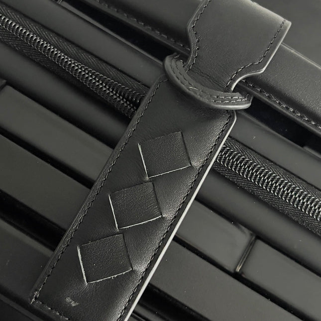 BOTTEGA VENETA 25S ODYSSEY CABIN 3D INTRECCIO PATTERN LUGGAGE 55 IN BLACK CALFSKIN