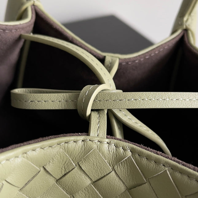 SMALL PINACOTECA REVERSIBLE TOTE BAG 24 IN MATCHA LAMBSKIN AND BROWN SUEDE