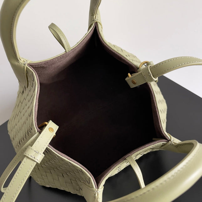 SMALL PINACOTECA REVERSIBLE TOTE BAG 24 IN MATCHA LAMBSKIN AND BROWN SUEDE
