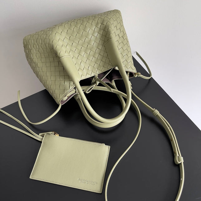 SMALL PINACOTECA REVERSIBLE TOTE BAG 24 IN MATCHA LAMBSKIN AND BROWN SUEDE