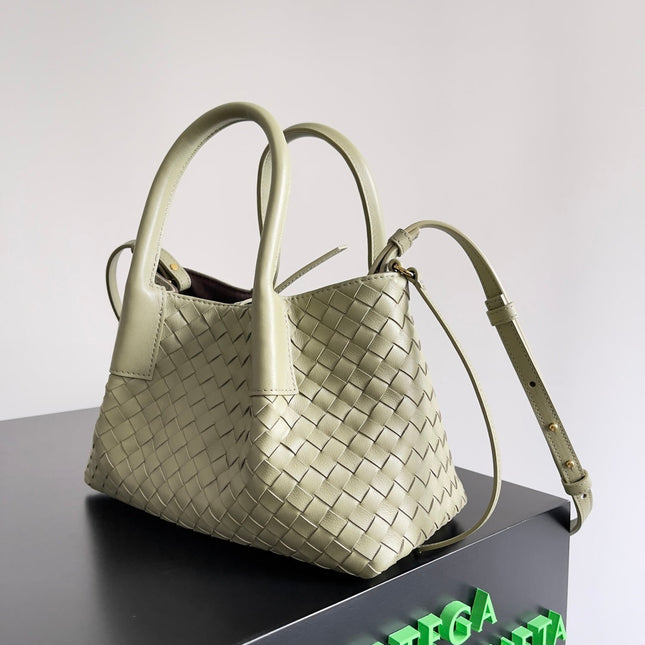 SMALL PINACOTECA REVERSIBLE TOTE BAG 24 IN MATCHA LAMBSKIN AND BROWN SUEDE