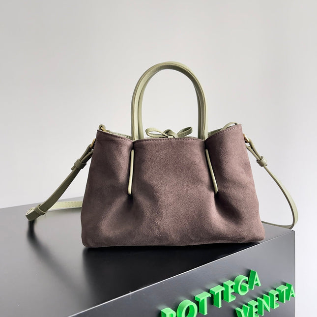 SMALL PINACOTECA REVERSIBLE TOTE BAG 24 IN MATCHA LAMBSKIN AND BROWN SUEDE