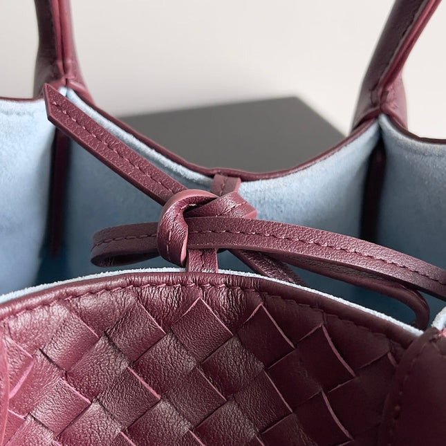 SMALL PINACOTECA REVERSIBLE TOTE BAG 24 IN MADDER BROWN LAMBSKIN AND LIGHT BLUE SUEDE
