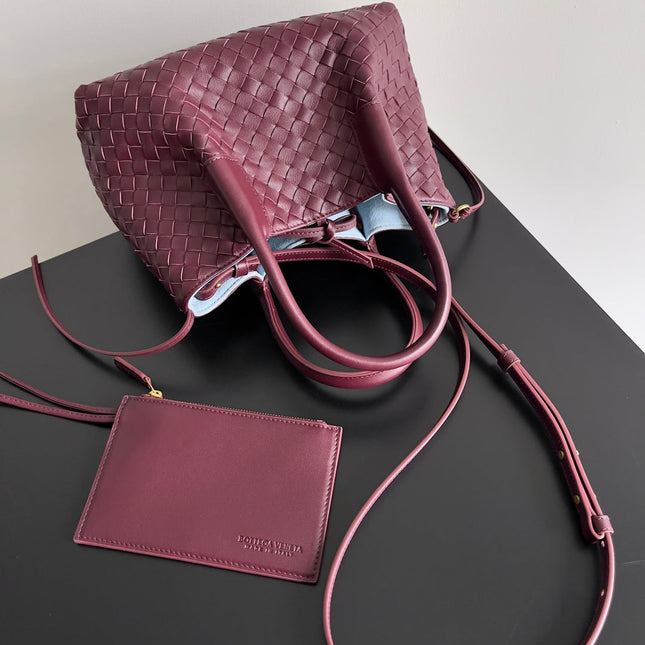 SMALL PINACOTECA REVERSIBLE TOTE BAG 24 IN MADDER BROWN LAMBSKIN AND LIGHT BLUE SUEDE