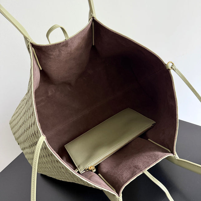 PINACOTECA REVERSIBLE TOTE BAG 43 IN MATCHA LAMBSKIN AND BROWN SUEDE