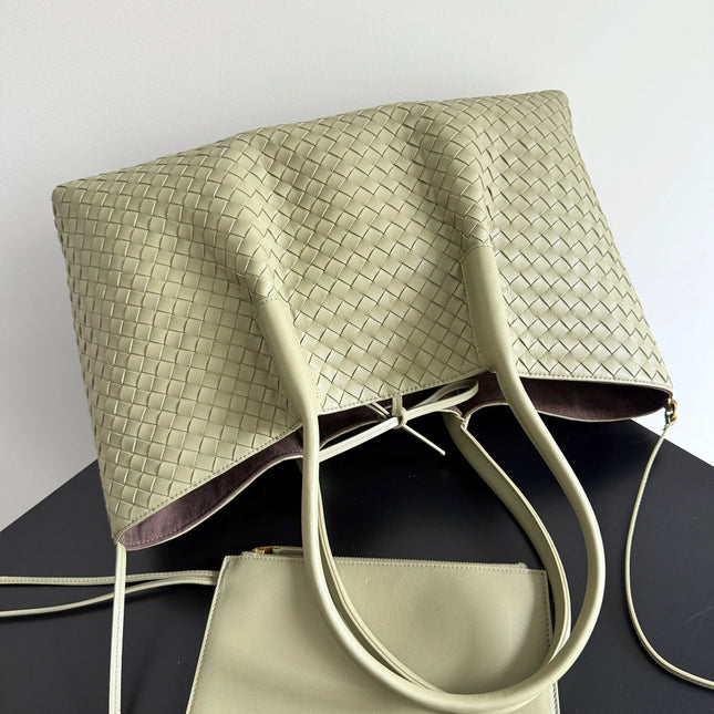 PINACOTECA REVERSIBLE TOTE BAG 43 IN MATCHA LAMBSKIN AND BROWN SUEDE