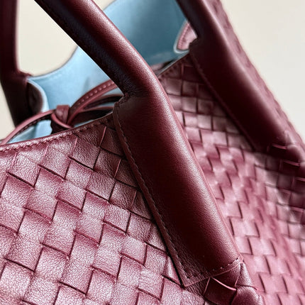 PINACOTECA REVERSIBLE TOTE BAG 43 IN MADDER BROWN LAMBSKIN AND LIGHT BLUE SUEDE