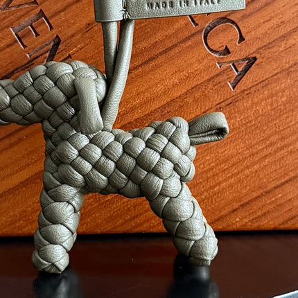 BOTTEGA VENETA 25S DOG CHARM IN GREIGE CALFSKIN
