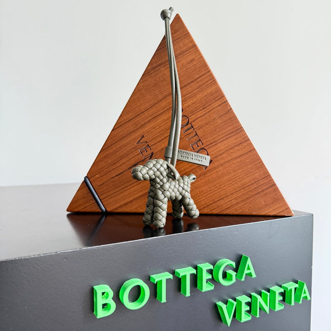 BOTTEGA VENETA 25S DOG CHARM IN GREIGE CALFSKIN