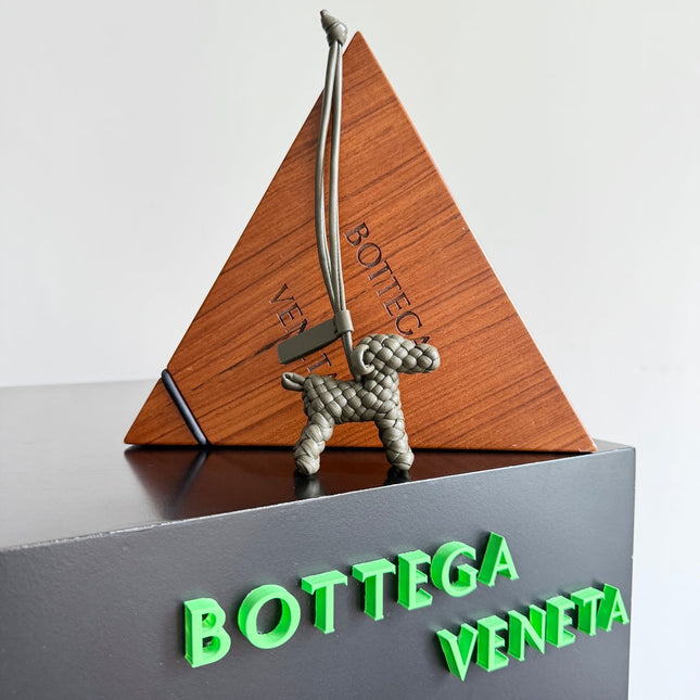 BOTTEGA VENETA 25S DOG CHARM IN GREIGE CALFSKIN