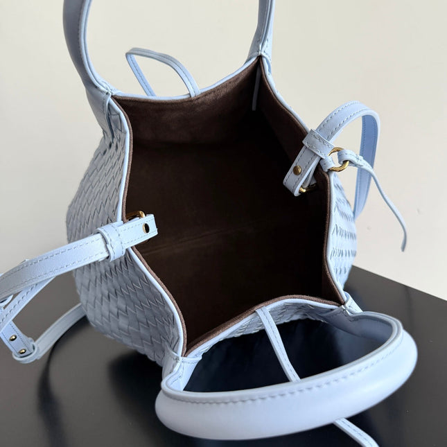 BOTTEGA VENETA 25S SMALL PINACOTECA REVERSIBLE BAG 24 IN LIGHT BLUE CALFSKIN