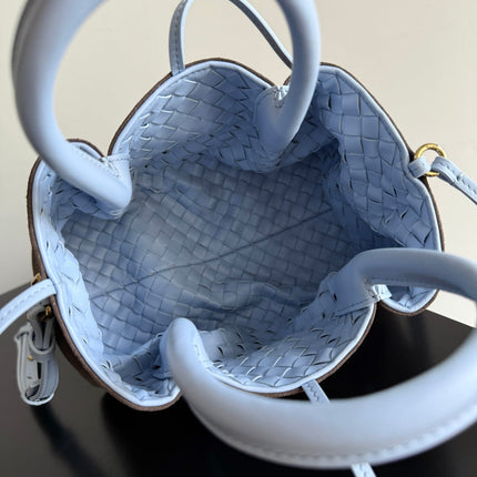 BOTTEGA VENETA 25S SMALL PINACOTECA REVERSIBLE BAG 24 IN LIGHT BLUE CALFSKIN